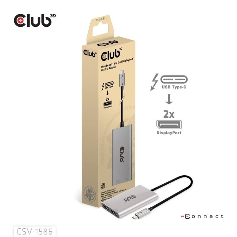 Club 3D Thunderbolt 3 -> 2x DisplayPort 1.2 4K60Hz -sovitin, hopea