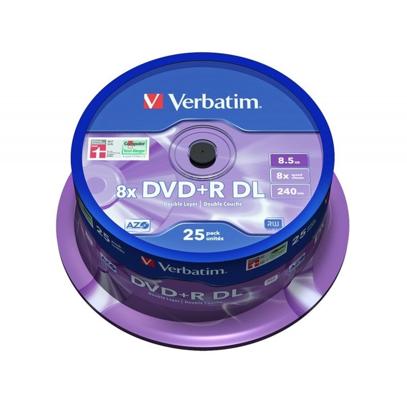 Verbatim DVD+R DL 8,5GB/240min, 8x, spindle, 25kpl