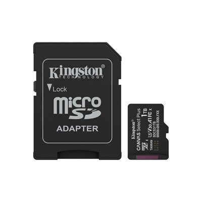 Kingston 1TB Canvas Select Plus, microSDXC -muistikortti, UHS-I V30 U3 A1, 150 MB/s, SD-adapterilla