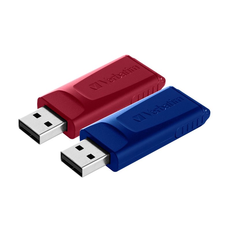 Verbatim 32GB Slider, 2.0 USB-A -muistitikku, 2kpl, punainen + sininen