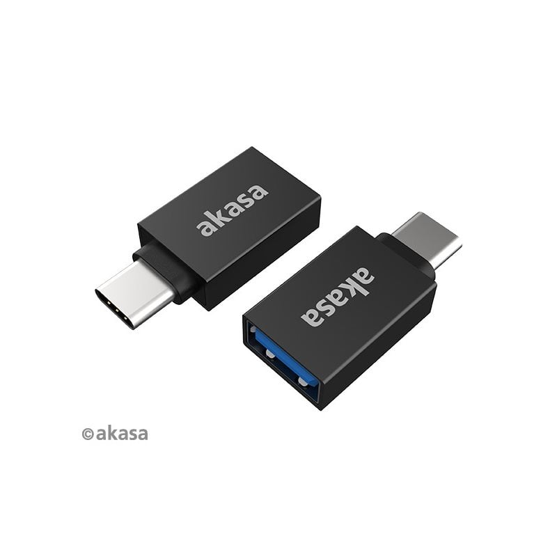 Akasa USB Type-C uros -> USB Type-A naaras -adapteri, 2-pack, musta