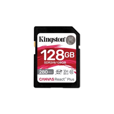 Kingston 128GB Canvas React Plus, SDXC -muistikortti, UHS-II V60 U3, 280/100 MB/s