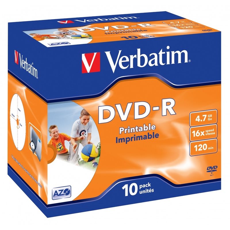 Verbatim DVD+R 4,7GB/120min, 16x, printable, jewel case, 10kpl