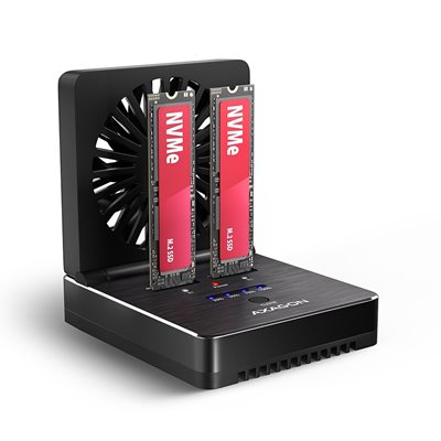 AXAGON NVMe Clone Dual M.2 NVMe SSD -telakointiasema, USB-C 3.2 Gen3x2, musta
