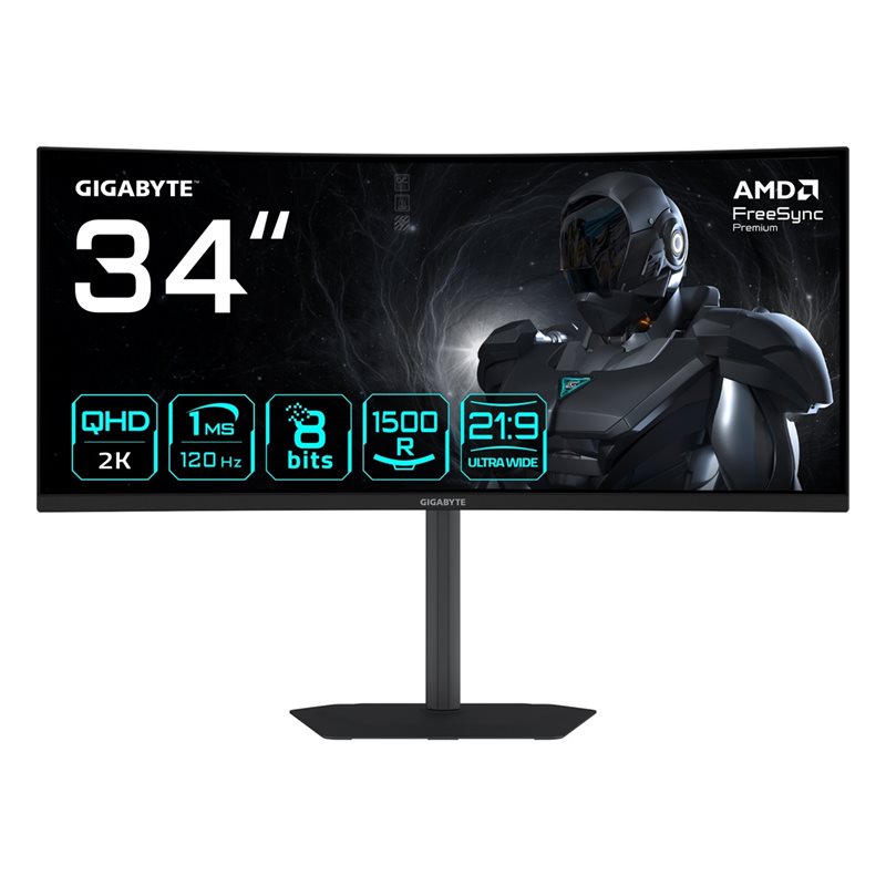Gigabyte 34" GS34WQCA, 120Hz kaareva WQHD-pelimonitori, musta
