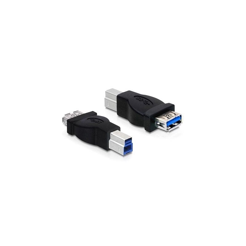 DeLock USB 3.0 sovitin, USB A naaras - USB B uros, musta