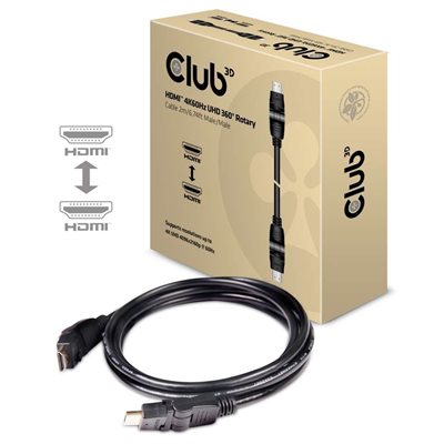 Club 3D HDMI 2.0 360 Degree Rotary -kaapeli, 4K60Hz UHD, 2m, musta