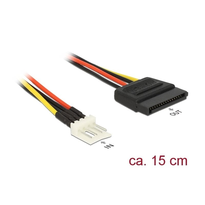 DeLock SATA 15-pin virta -> Floppy 4-pin -adapterikaapeli, uros -> uros, 15cm