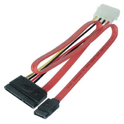 MicroConnect SATA-virta 15+7-pin -> 4+7-pin, 15cm+34cm, punainen