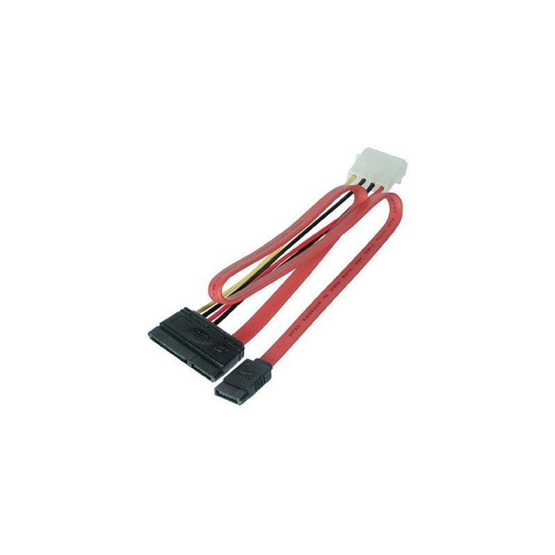 MicroConnect SATA-virta 15+7-pin -> 4+7-pin, 15cm+34cm, punainen