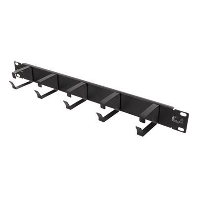Deltaco Kaapelinkeräin 19" räkkiin, metallia, 5 kannatinkoukkua, 1U, musta