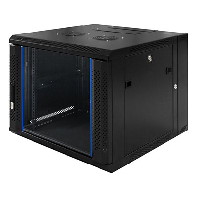 Toten System Z, 19" seinäkaappi, 9U, 600x600, lasinen etuovi, 60kg kuorma, musta