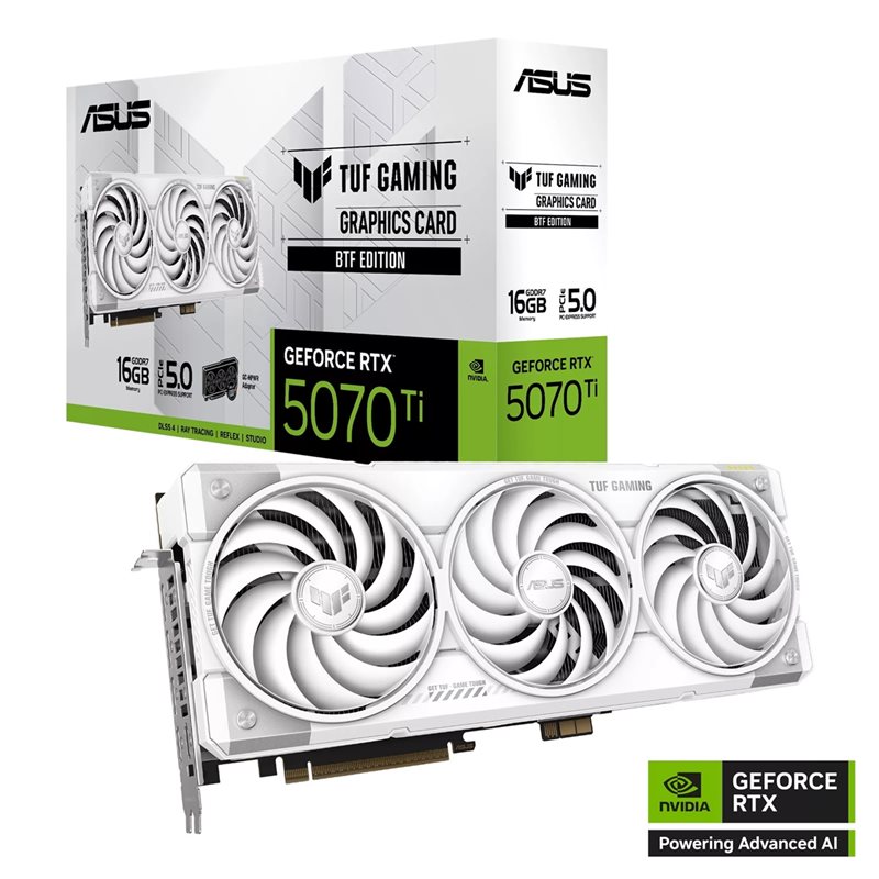 Asus GeForce RTX 5070 Ti TUF Gaming BTF White Edition -näytönohjain, 16GB GDDR7