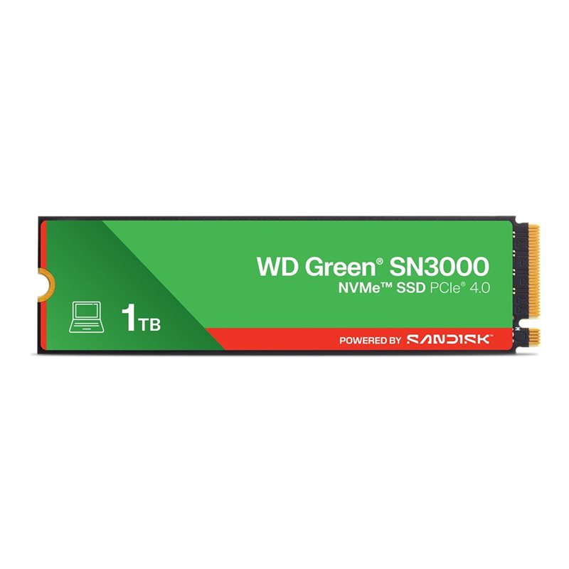 Sandisk 1TB WD Green SN3000 NVMe SSD -levy, M.2 2280, PCIe 4.0 x4, 5000/4200 MB/s