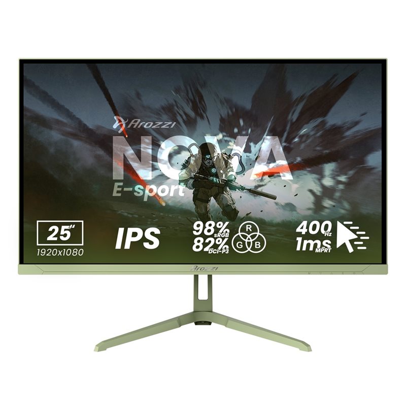 Arozzi 25" Nova IPS, 400Hz Full HD -pelimonitori, metsänvihreä