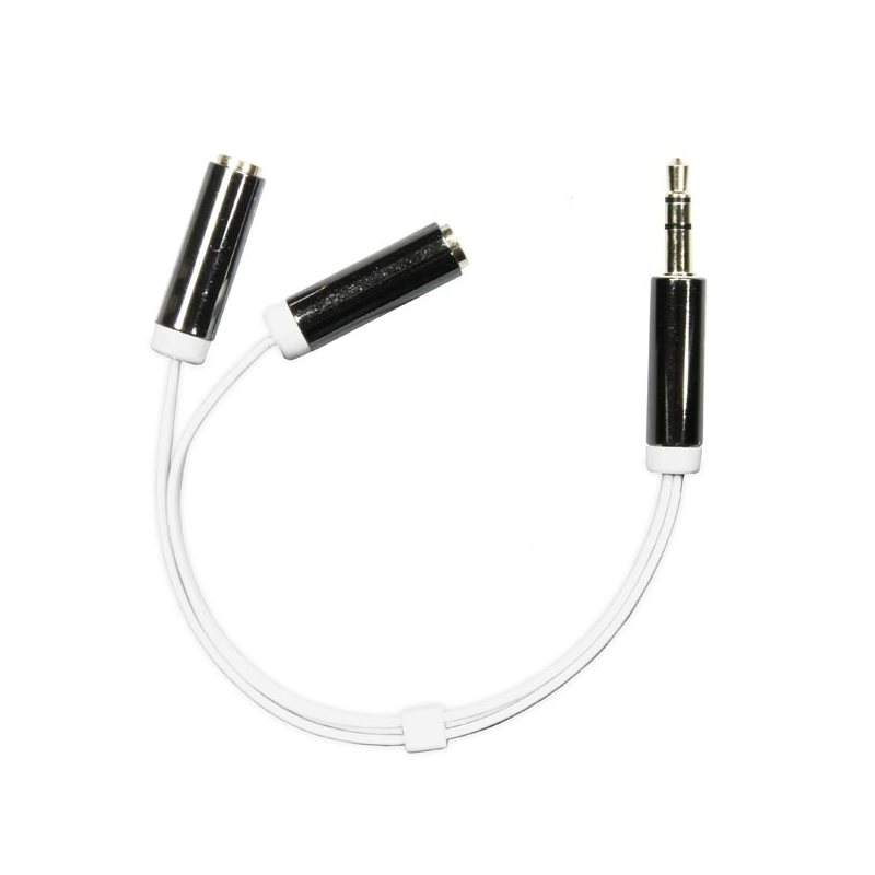 Deltaco Äänisovitin, 3,5mm stereo uros -> 2 x 3,5mm naaras, 0,1m, valkoinen