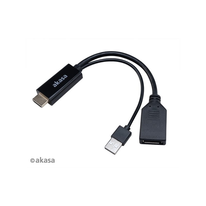 Akasa HDMI -> DisplayPort -adapteri, USB-A lisävirralla, musta