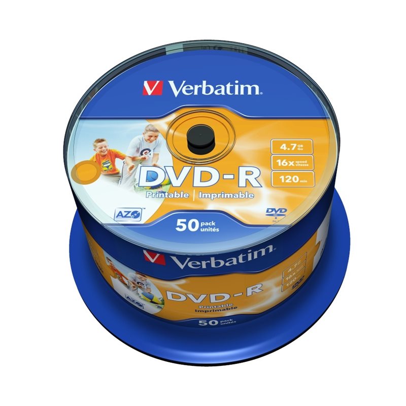 Verbatim DVD+R 4,7GB/120min, 16x, printable, spindle, 50kpl