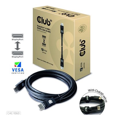 Club 3D DisplayPort 1.4 -näyttökaapeli, HBR3, 3m, musta