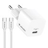 Verbatim 20W Mini GaN-verkkovirtalaturi, USB-C, valkoinen + 1m USB-C-kaapeli
