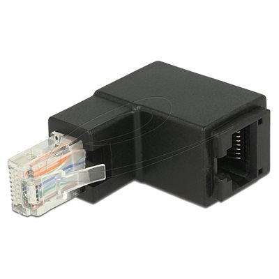 DeLock Suojaamaton UTP Cat6 RJ-45 -kulma-adapteri, 90° ylös, musta