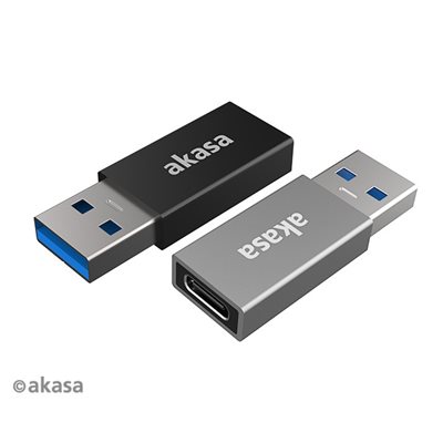 Akasa USB-A uros -> USB-C naaras -adapteri, 2-pack, musta/avaruudenharmaa