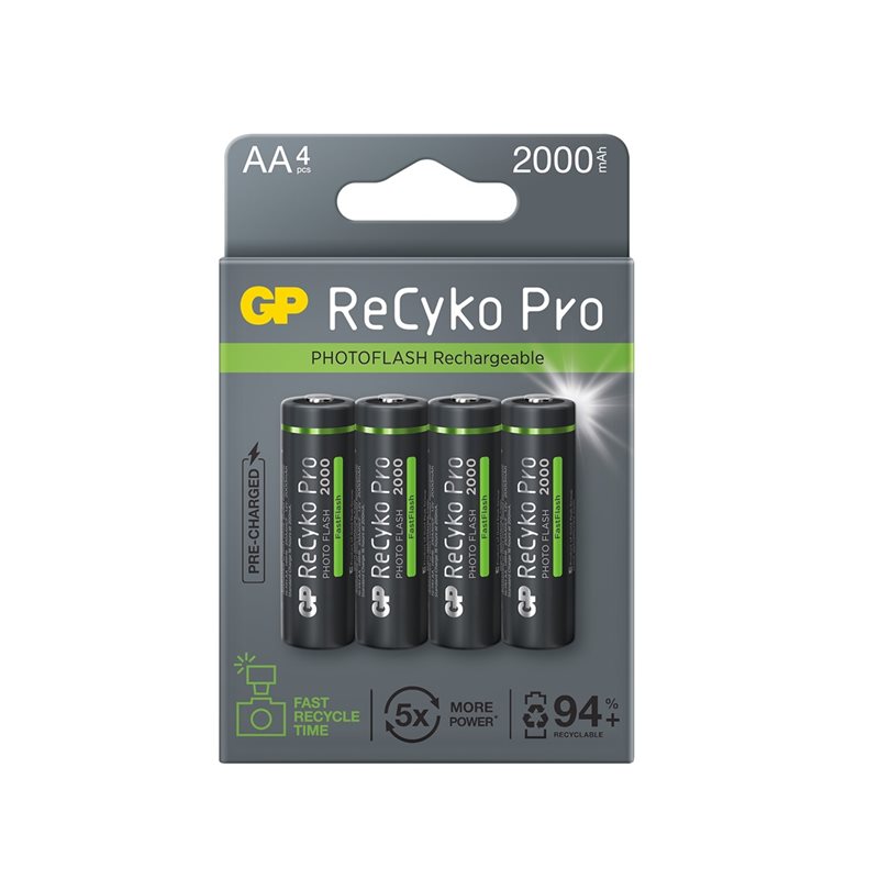 GP Recyko Pro Photoflash 2000mAh AA, 4kpl/pakkaus (Poistotuote! Norm. 16,90€)