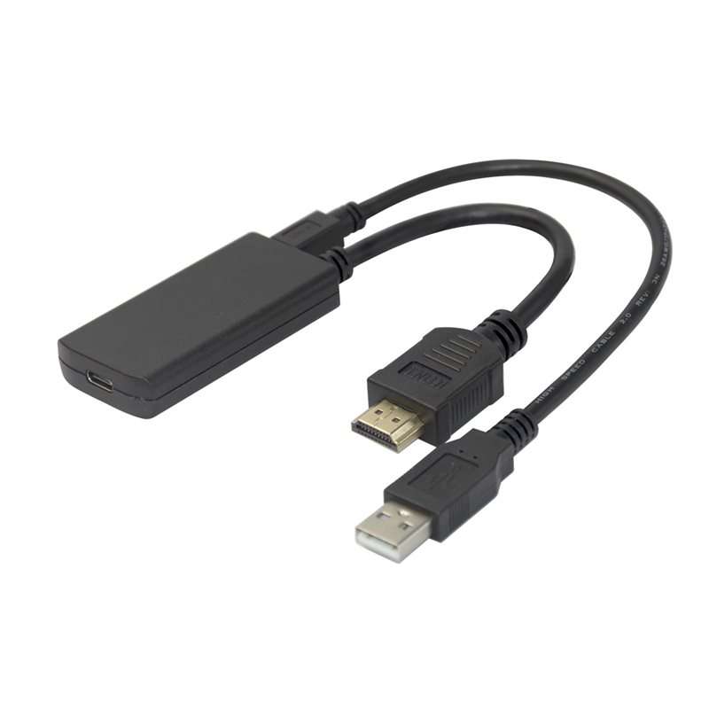 Deltaco HDMI - USB-C -adapteri, micro-USB-lisävirralla, musta