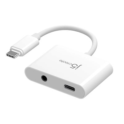j5create USB-C -> 3.5mm -audioadapteri & PD3.0 100W, valkoinen