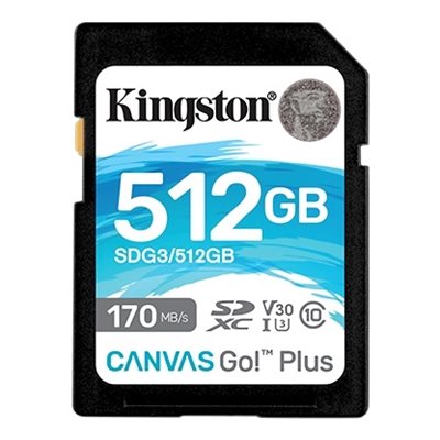 Kingston 512GB Canvas Go! Plus, SDXC -muistikortti, UHS-I V30 U3, 170/90 MB/s