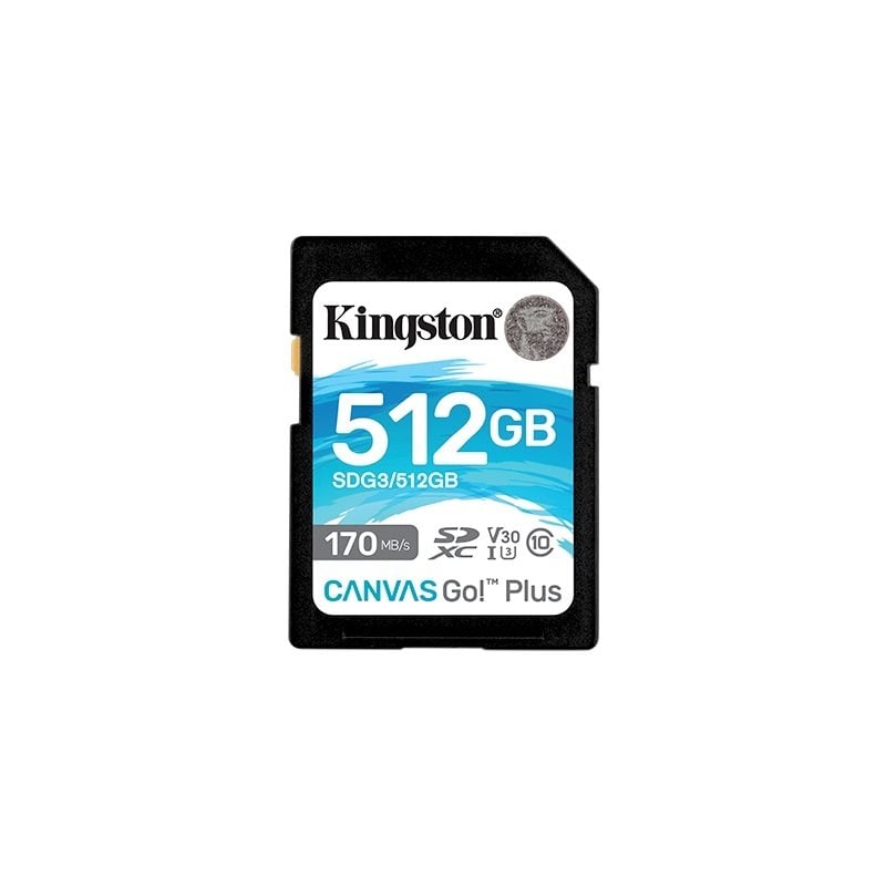 Kingston 512GB Canvas Go! Plus, SDXC -muistikortti, UHS-I V30 U3, 170/90 MB/s