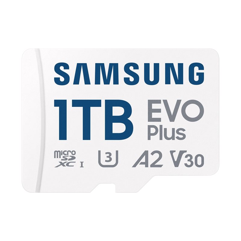 Samsung 1TB EVO Plus, microSDXC -muistikortti, UHS-I V30 U3 A2, 160 MB/s, SD-adapterilla