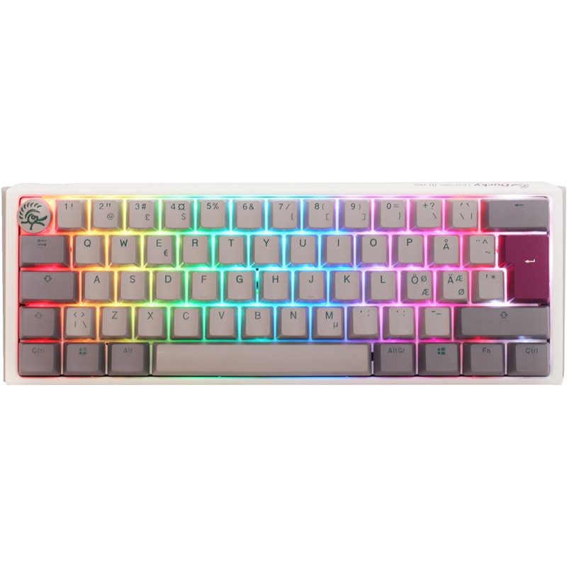 Ducky (Outlet) One 3 - Mist Grey Nordic - Mini 60% - Cherry Silent Red, mekaaninen näppäimistö