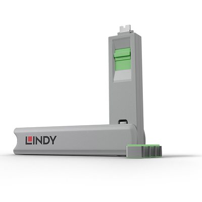 Lindy USB-C Port Blocker, 4kpl + avain, vihreä/harmaa