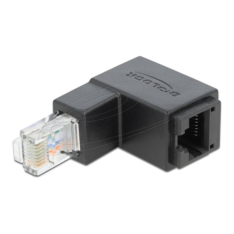 DeLock Suojaamaton UTP Cat6 RJ-45 -kulma-adapteri, 90° alas, musta