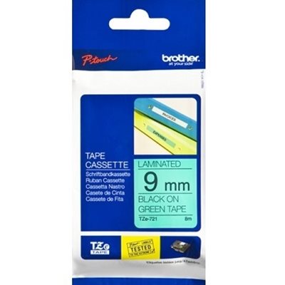 Brother TZ721 9 BLACK ON GREEN