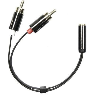 Deltaco 3,5mm naaras - 2x RCA uros, 0,1m, musta