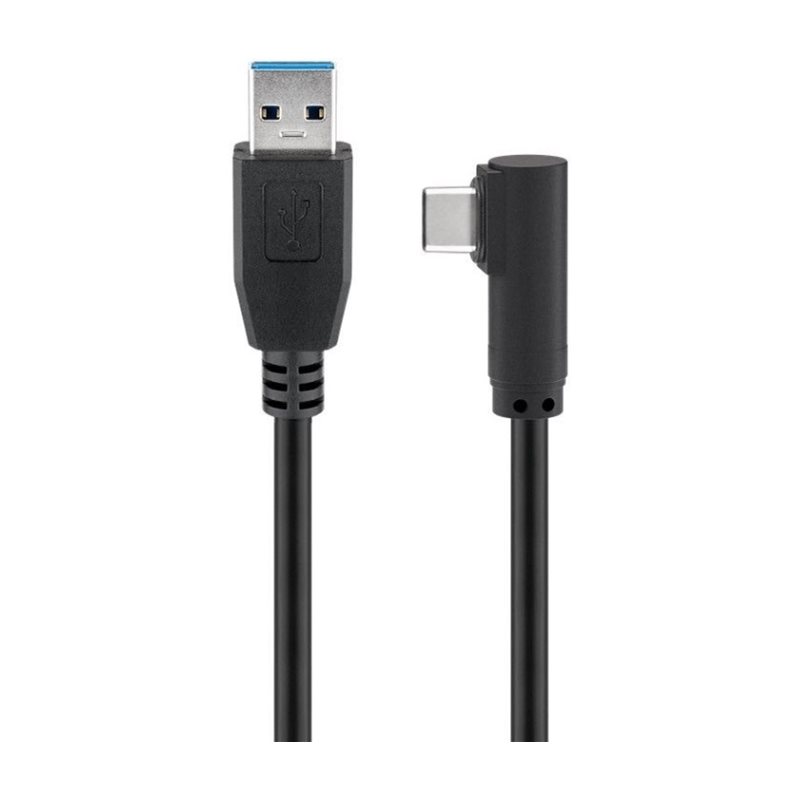 MicroConnect USB 3.0 Type-A -> Type-C -kaapeli 90° kulmalla, 3m, musta
