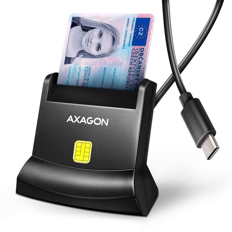AXAGON Älykortinlukija StandReader, USB-C, 1,2m, musta