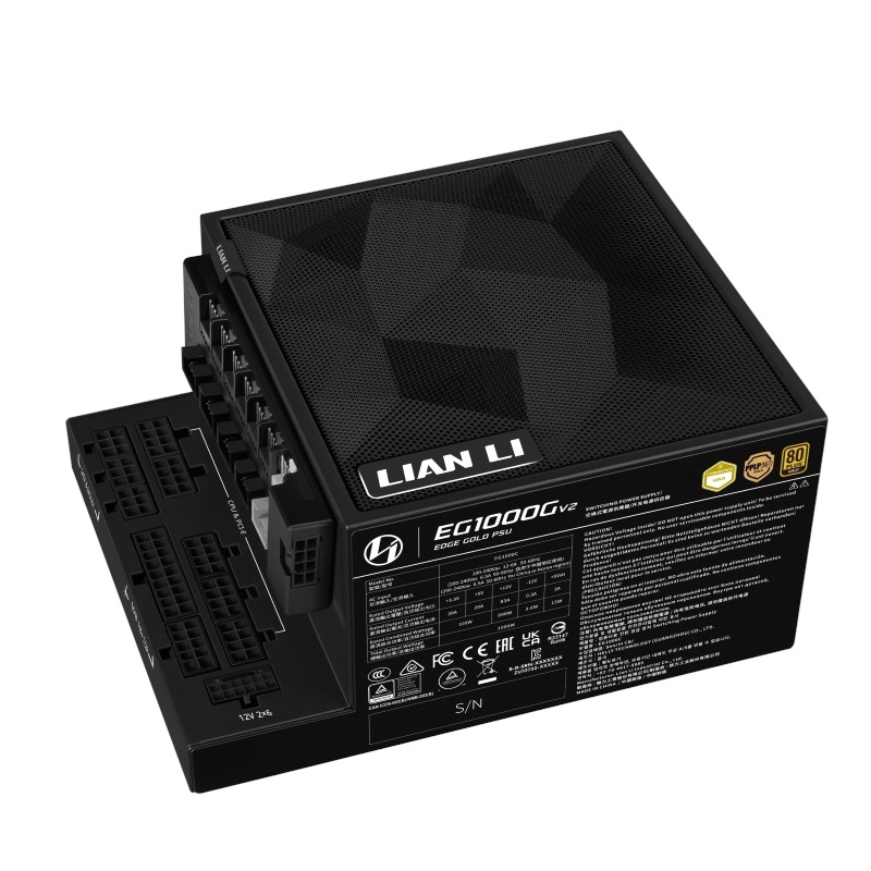 Lian Li 1000W EDGE Gold V2, 80 PLUS Gold virtalähde + USB HUB, PCIe 5.1, ATX 3.1, musta