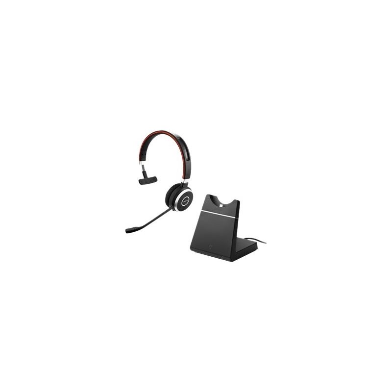 Jabra Evolve 65 UC Mono, langaton Bluetooth -kuuloke mikrofonilla + latausasema, musta/hopea/punainen