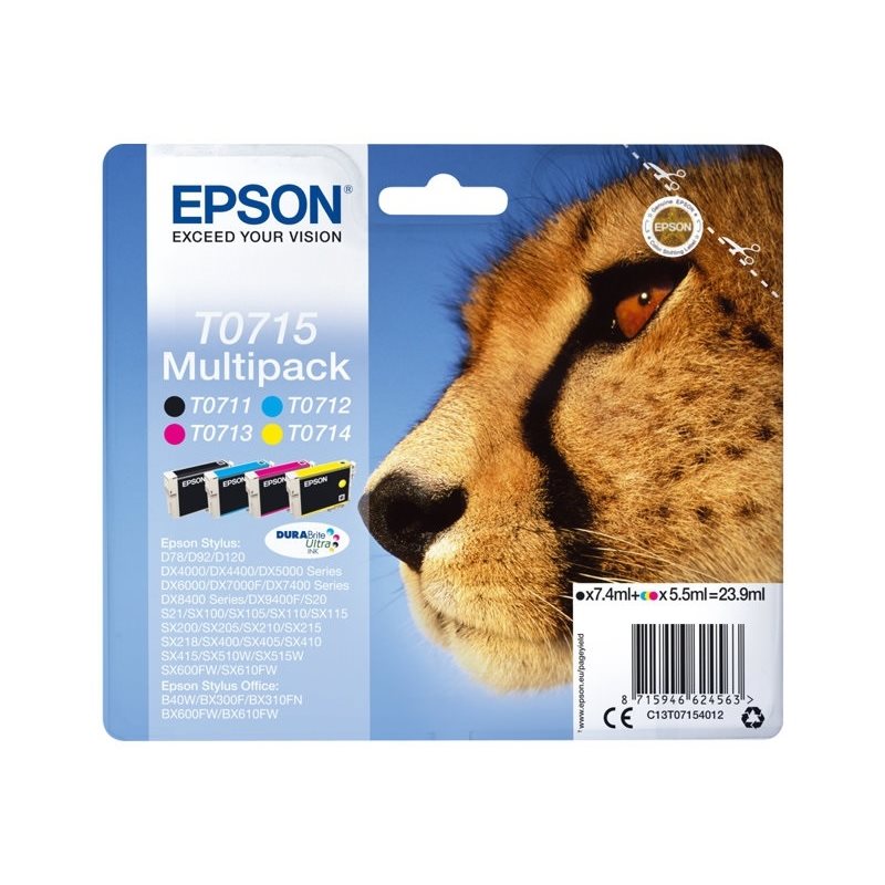 Epson T0715 DURABrite Ultra Cheetah -väriainekasetti, multipack