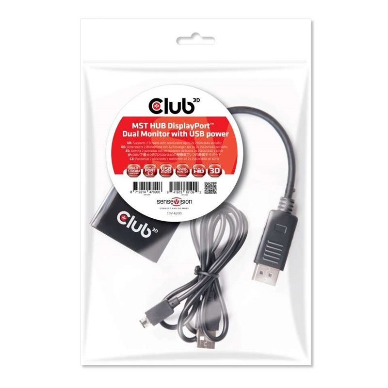 Club 3D DisplayPort-jakaja, 1 tulo- 2 lähtöä  (Poistotuote! Norm. 54,90€)