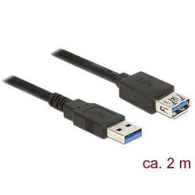 DeLock 3.2 Gen1  USB-A -jatkokaapeli, uros-naaras, 2m, musta