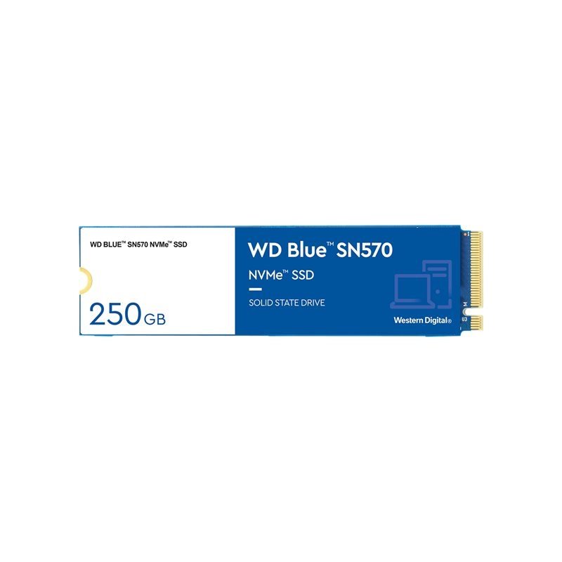 Western Digital 250GB WD Blue SN570 NVMe SSD -levy, M.2 2280, PCIe 3.0 x4, 3300/1200 MB/s
