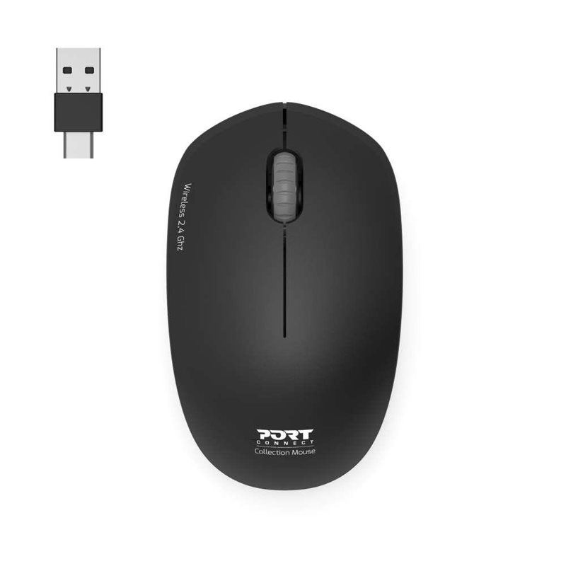 Port Designs Wireless Collection Mouse, USB-A+C, Graphite