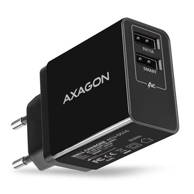 AXAGON 16W verkkovirtalaturi, 2x USB-A, musta