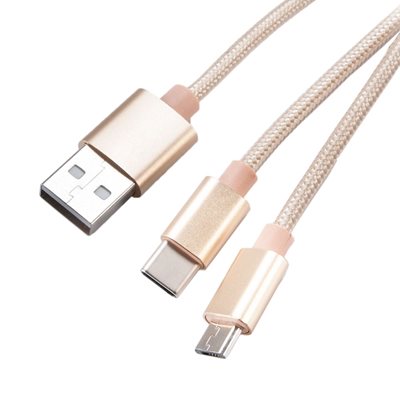Akasa 2.0 USB-A -> USB-C + Micro-USB -kaapeli, 1,2m, kulta
