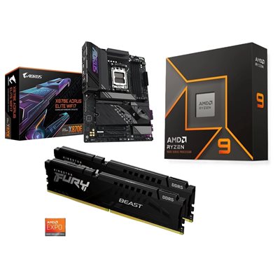 Gigabyte X870E AORUS ELITE WIFI7 + Ryzen 9 9950X + 32GB DDR5 6000MHz -tuotepaketti