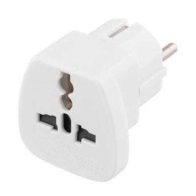 Deltaco Matka-adapteri, UK/US/Italia/Sveitsi -> EU, 250V/13A, maadoitettu, valkoinen